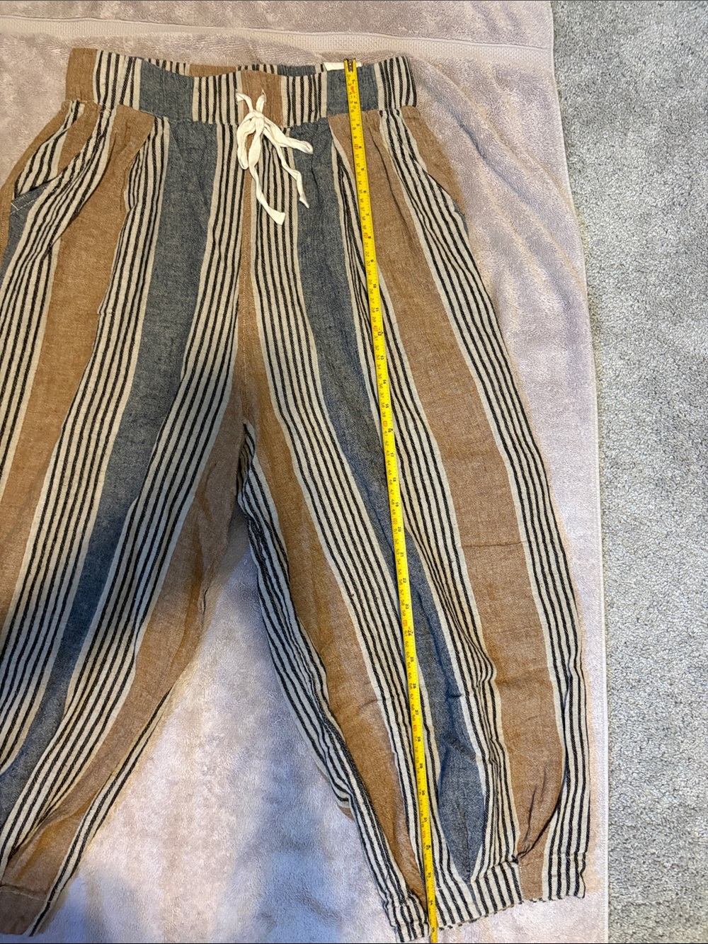 NWOT Cotierra Stripe Linen Blend Balloon Pants-Light Brown, Navy, Black, Beige - Picture 6 of 9